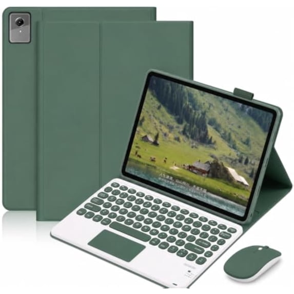 Detachable Bluetooth Keyboard Case with Round Keys, Multi-Touch Trackpad and 2.4G Wireless Mouse for Lenovo Idea Tab 11" 2025 / Tab M11 11" 2024,DarkGreen