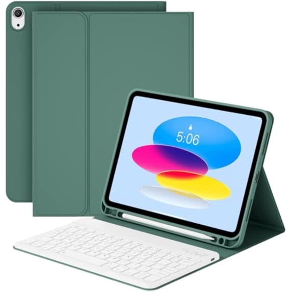 Detachable Bluetooth Keyboard Cover for iPad 11 Gen A16 11" 2025 / iPad 10 Gen 10.9" 2022, Slim Folio Case with Apple Pencil Slot,Dark Green