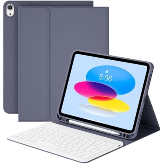 Detachable Bluetooth Keyboard Cover for iPad 11 Gen A16 11" 2025 / iPad 10 Gen 10.9" 2022, Slim Folio Case with Apple Pencil Slot,Purple