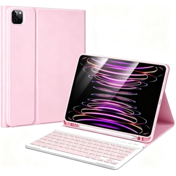 Detachable Bluetooth Keyboard Folio with Pencil Holder for 11-inch iPad Air M3/M2, 10.9-inch iPad Air 4th/5th Gen & 11-inch iPad Pro (2018–2022),Pink