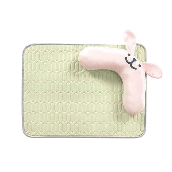 Detachable Bunny Pillow Pet Cooling Mat, Washable Portable Ice Silk Summer Bed for Medium Large Dogs & Cats