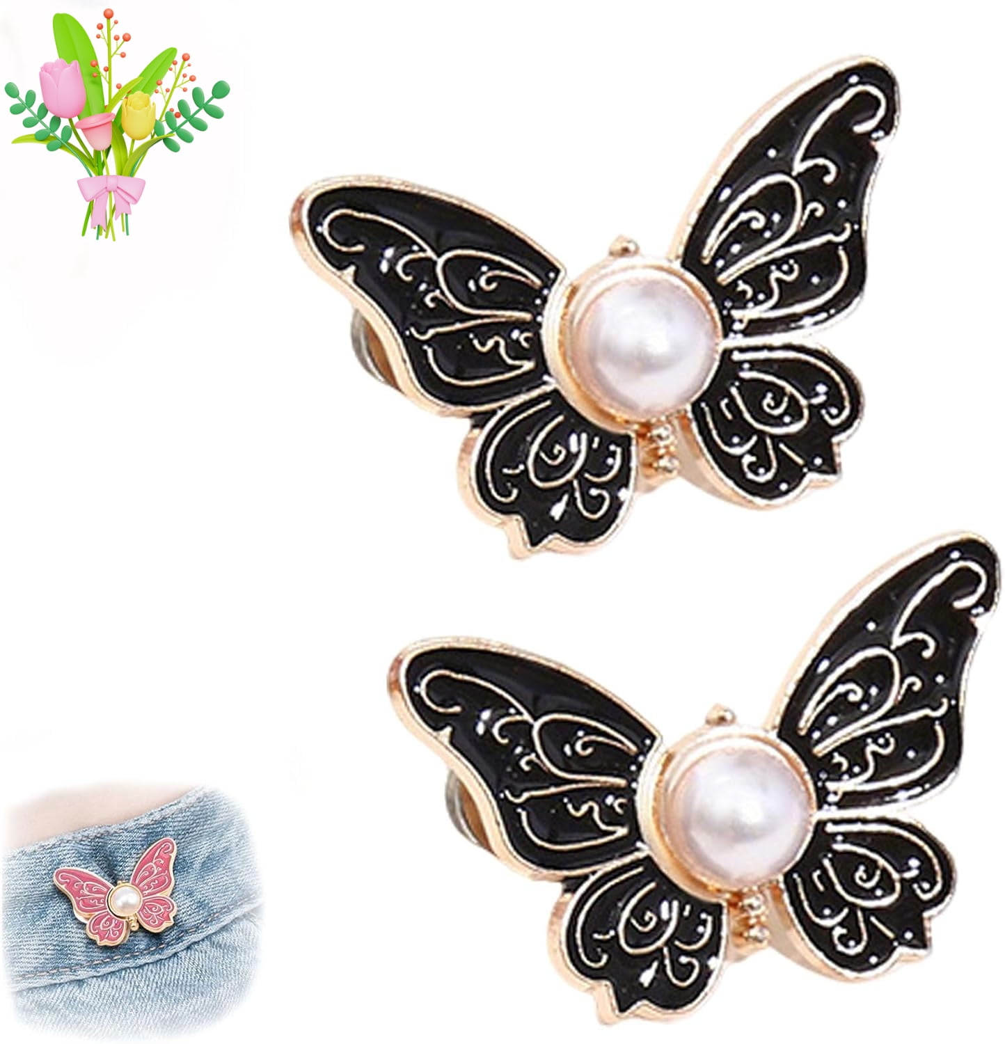 Detachable Butterfly Clips, 2-Pack Detachable ButterflyClips, Butterfly Buckle Clasp, ButterflyWaist Cinching Button, Reusable PantWaist Tightener, Buttons Pins for Loose Jeans