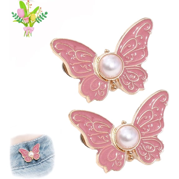 Detachable Butterfly Clips, 2-Pack Detachable ButterflyClips, Butterfly Buckle Clasp, ButterflyWaist Cinching Button, Reusable PantWaist Tightener, Buttons Pins for Loose Jeans