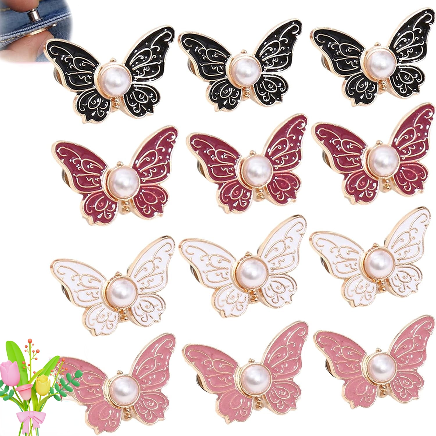 Detachable Butterfly Clips, 2-Pack Detachable ButterflyClips, Butterfly Buckle Clasp, ButterflyWaist Cinching Button, Reusable PantWaist Tightener, Buttons Pins for Loose Jeans