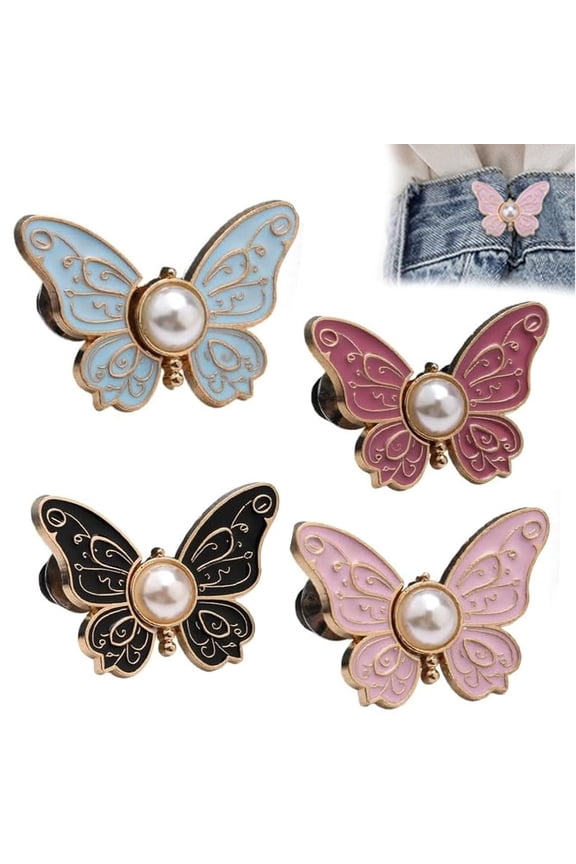 Detachable Butterfly Clips, Butterfly Waist Cinching Button, Reusable Pant Clips for Waist Tightener, for Loose Jeans Jackets Coats Shirts (4 PCS B)