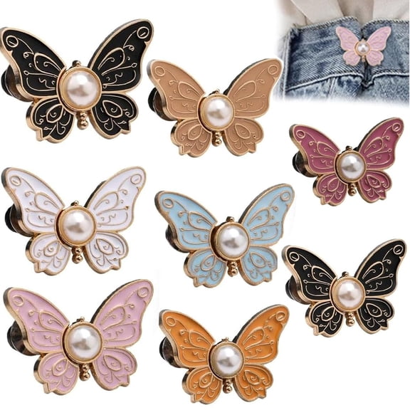 Detachable Butterfly Clips, Butterfly Waist Cinching Button, Reusable Pant Clips for Waist Tightener, for Loose Jeans Jackets Coats Shirts (4 PCS C)
