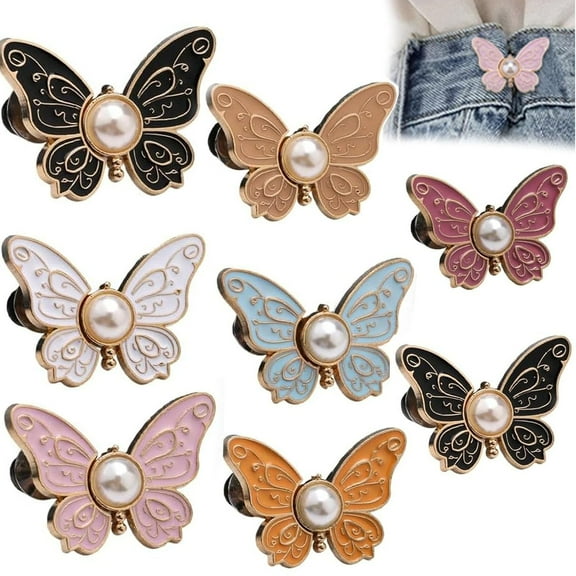 Detachable Butterfly Clips, Butterfly Waist Cinching Button, Reusable Pant Clips for Waist Tightener, for Loose Jeans Jackets Coats Shirts (8 PCS)