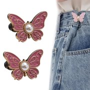 Detachable Butterfly Clips, Detachable Butterfly Jean Buttons Pant Waist Tightener for Loose Jeans, Adjustable Waist Buckle Sets No Sew and No Tools Decorative Waist Buckles, Jean Buttons Pins