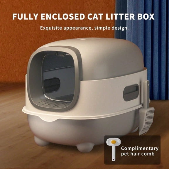 Detachable Cat Litter Box – Portable Enclosed Toilet with Lid & Scoop, Large Space Plastic Design for Easy Cleaning & Odor Control