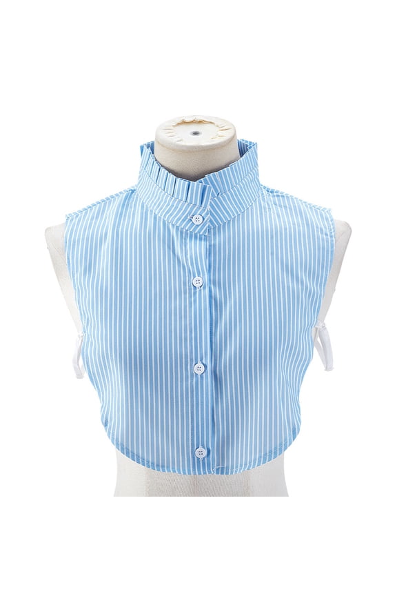 Detachable Collar Blue Stripes False Collar Half Shirt False Dickey Polyester Peterpan Neck High Victorian Necktie DIY Garment Costume Accessories For Woman Man DIY