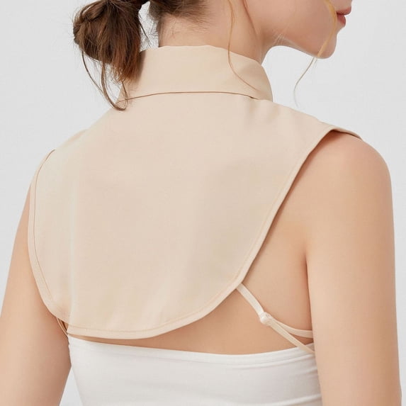 Detachable Collar Women Solid Ruffle Detachable Blouse With False Collar Half Elastic Waist Shirt Collar Khaki