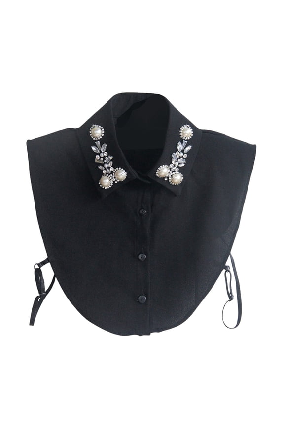 Detachable Collar for Women Round False Half Shirt Dicky Pearl Fake Collar Black