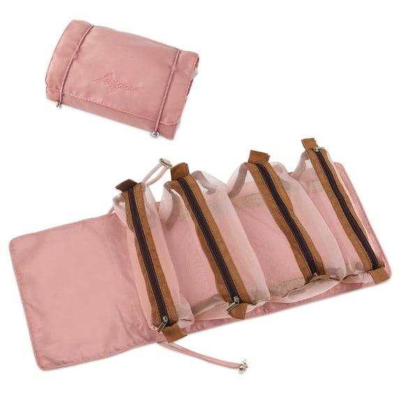 Detachable Cosmetic Bag, 4 in 1 Portable Mesh Makeup Bag, Hanging Roll Up Travel Toiletry Bag, Water Resistant Makeup Organizer Pouch, Hanging Toiletry Bag, Pink