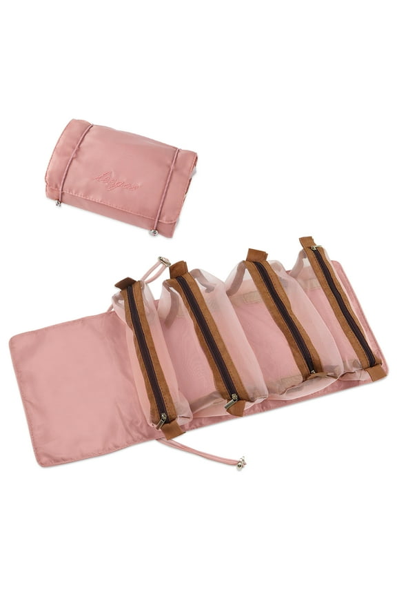 Detachable Cosmetic Bag, 4 in 1 Portable Mesh Makeup Bag, Hanging Roll Up Travel Toiletry Bag, Water Resistant Makeup Organizer Pouch, Hanging Toiletry Bag, Pink