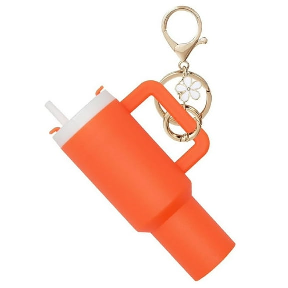 Detachable Cup Keychain, Mini Cup Keychain, Mini Tumbler Keychain for School Bag Key Ring & Lip Balm（Orange)