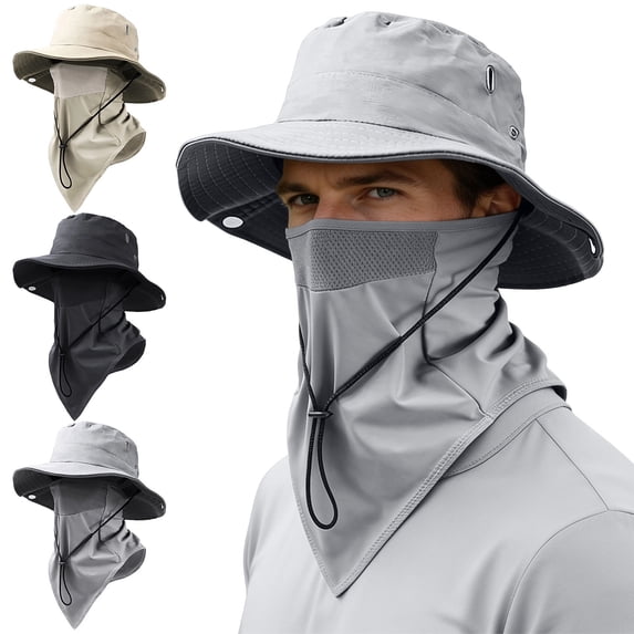 Detachable Face Mask & Neck Flap, Breathable Windproof Sun Protection Fisherman Hat, Quick-Dry Adjustable Sunshade Cap with Mesh Vents & Drawstring for Fishing, Hiking and Outdoor Activities
