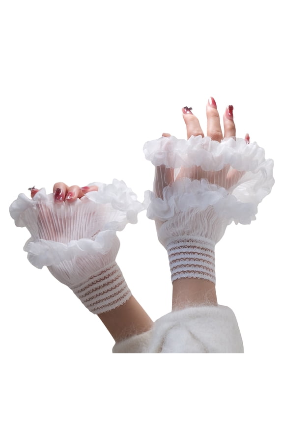 Detachable Fake Hand Sleeves,Layer Ruffle Wrist Cuffs Elastic Fingerless Gloves for Party Prom Masquerade