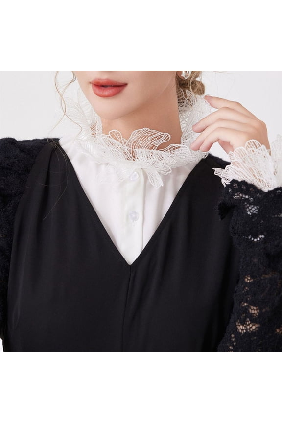Detachable Floral Layered Ruffle Blouse Collar For Neckpiece, White