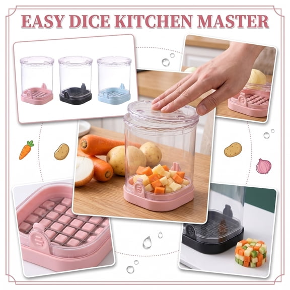 Detachable Fruit Slicer & Dicer, Stainless Steel Strawberry Slicer with Lid, Hand Press Kitchen Tool Manual Carrot Chopper and Cutter, Portable Slicer for Home Cooking Kitchen Gadgets, 1Pcs Black