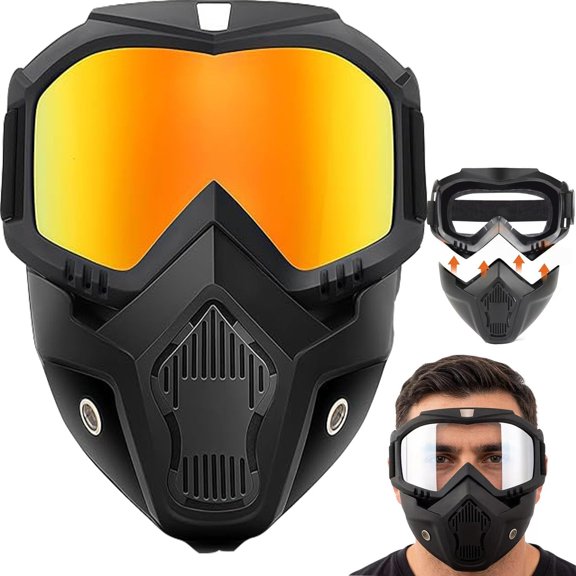 Detachable Full Face Goggle Mask, Anti-Fog Grass Cutting Mask & Impact Resistant Face Shield for Landscaping, Riding, Welding