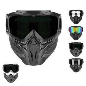 Detachable Full Face Goggle Mask, Anti-Fog HD Lens Face Shield with Breathable Ventilation, Flexible TPU Frame and Adjustable Strap for CS Welding Skiing