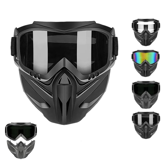 Detachable Full Face Goggle Mask, Anti-Fog HD Lens Face Shield with Breathable Ventilation, Flexible TPU Frame and Adjustable Strap for CS Welding Skiing