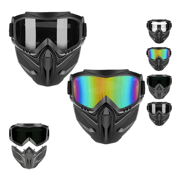 Detachable Full Face Goggle Mask, Anti-Fog HD Lens Face Shield with Breathable Ventilation, Flexible TPU Frame and Adjustable Strap for CS Welding Skiing
