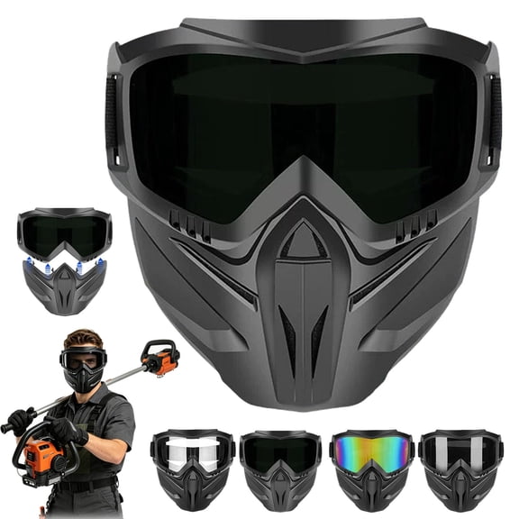 Detachable Full Face Goggle Mask, Anti-Fog Hd Goggle Mask for Welding, Full Face Shield Riding, Racing, Grass Cutting