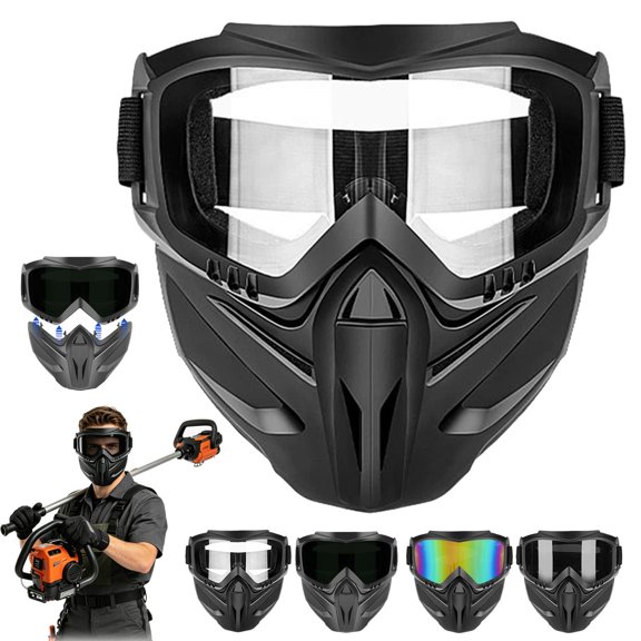 Detachable Full Face Goggle Mask, Anti-Fog Hd Goggle Mask for Welding, Full Face Shield Riding, Racing, Grass Cutting