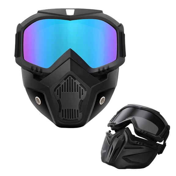 Detachable Full Face Goggle Mask, Anti-Fog Paintball Gear Motorcycle Airsoft ATV Dust Full Face Riding Dirt Bike Helmet Tactical Shield Mask Over Glasses Accessories (C)