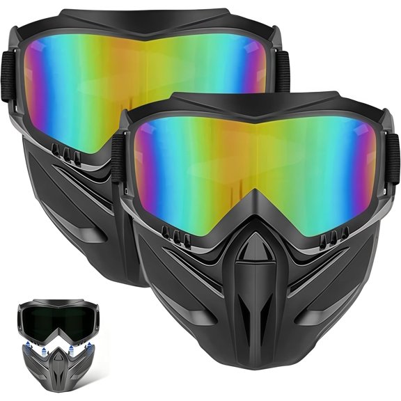 Detachable Full Face Goggle Mask, Anti Fog Protective Face Cover with Adjustable Elastic Straps for Welding & Riding