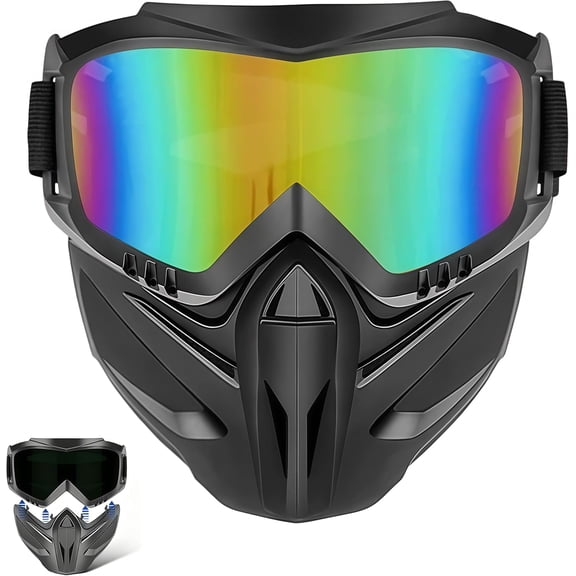 Detachable Full Face Goggle Mask, Anti Fog Protective Face Cover with Adjustable Elastic Straps for Welding & Riding
