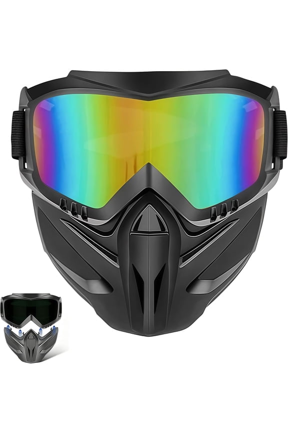 Detachable Full Face Goggle Mask, Anti Fog Protective Face Cover with Adjustable Elastic Straps for Welding & Riding