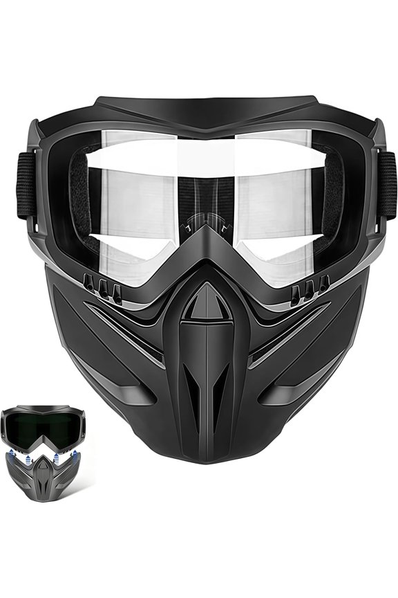 Detachable Full Face Goggle Mask, Anti Fog Protective Face Cover with Adjustable Elastic Straps for Welding & Riding