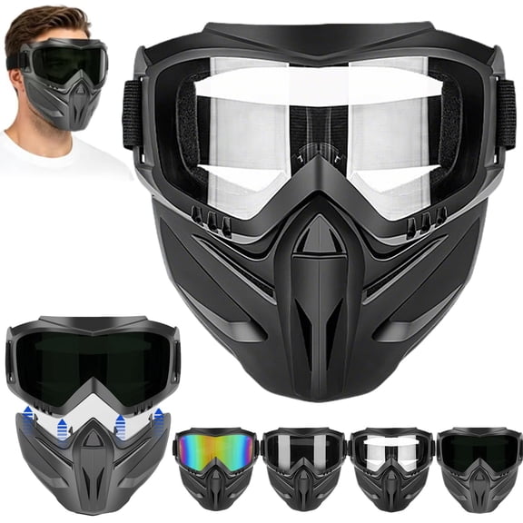 Detachable Full Face Goggle Mask, Anti-Fog Windproof Protective Safety Glasses For Riding, Grass Cutting
