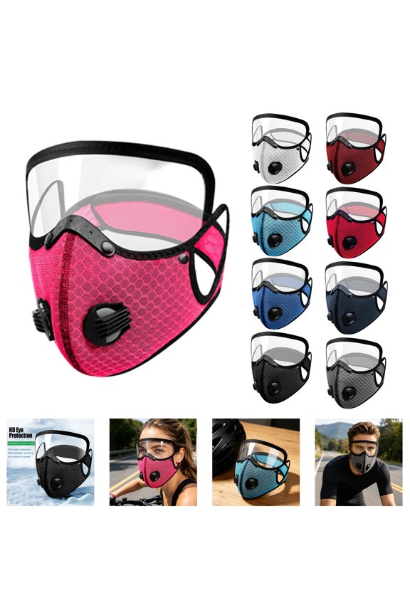 Detachable Full Face Goggle Mask, Cycling Mask with Eye Shield Reusable Mesh Cover with Breathing Valve for Wind Dust Splashes