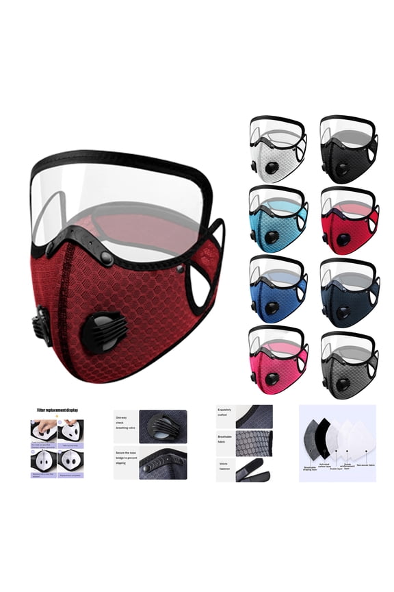 Detachable Full Face Goggle Mask, Cycling Mask with Eye Shield Reusable Mesh Cover with Breathing Valve for Wind Dust Splashes