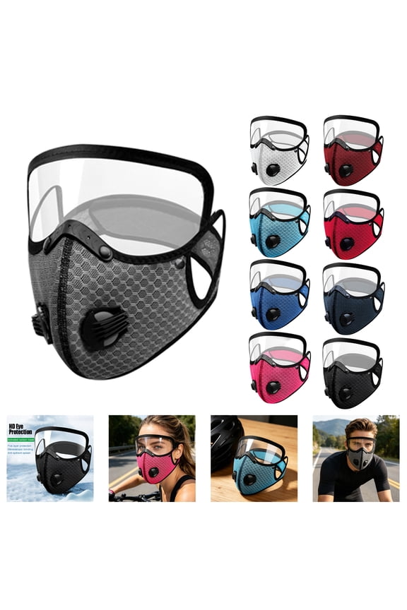 Detachable Full Face Goggle Mask, Cycling Mask with Eye Shield Reusable Mesh Cover with Breathing Valve for Wind Dust Splashes