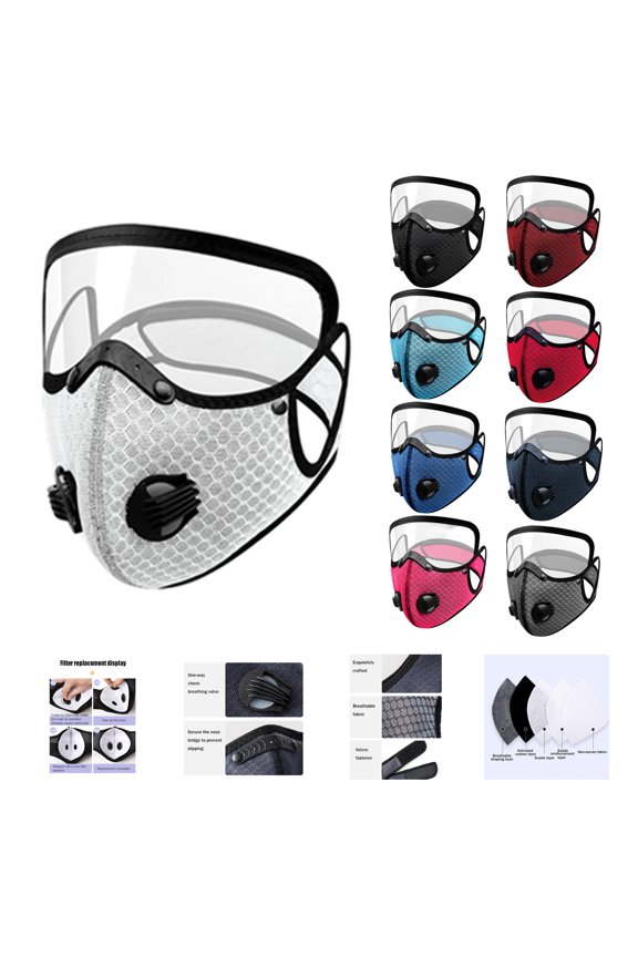 Detachable Full Face Goggle Mask, Cycling Mask with Eye Shield Reusable Mesh Cover with Breathing Valve for Wind Dust Splashes