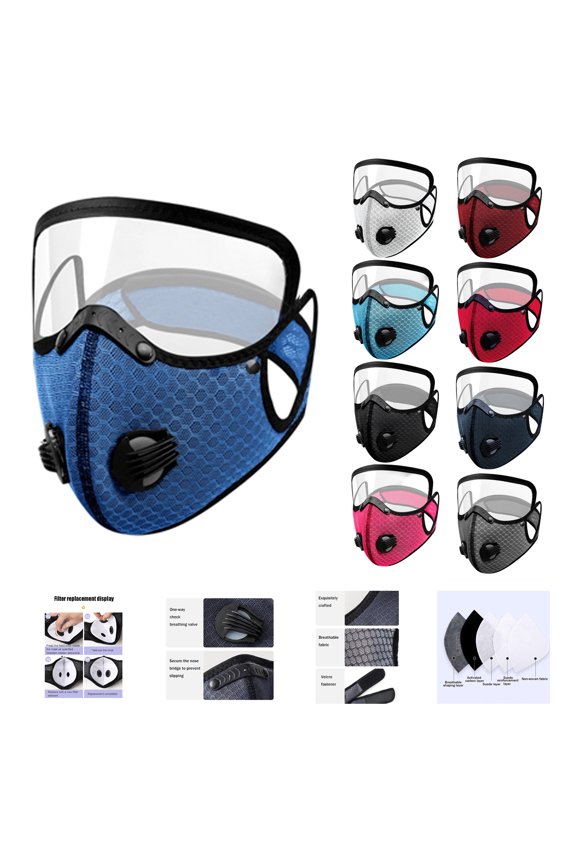 Detachable Full Face Goggle Mask, Cycling Mask with Eye Shield Reusable Mesh Cover with Breathing Valve for Wind Dust Splashes