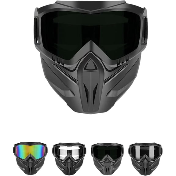 Detachable Full Face Goggle Mask, Detachable Full Face Mask,Anti-Fog Windproof, Removable Face Shield, Lightweight