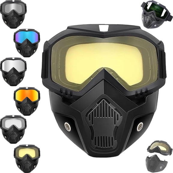 Detachable Full Face Goggle Mask, Full Face Tactical Mask Goggles Detachable, Paint Ball Mask for Riding and Cutting(yellow)