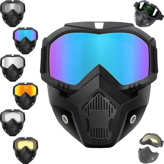 Detachable Full Face Goggle Mask, Full Face Tactical Mask Goggles Detachable, Paint Ball Mask for Riding and Cutting