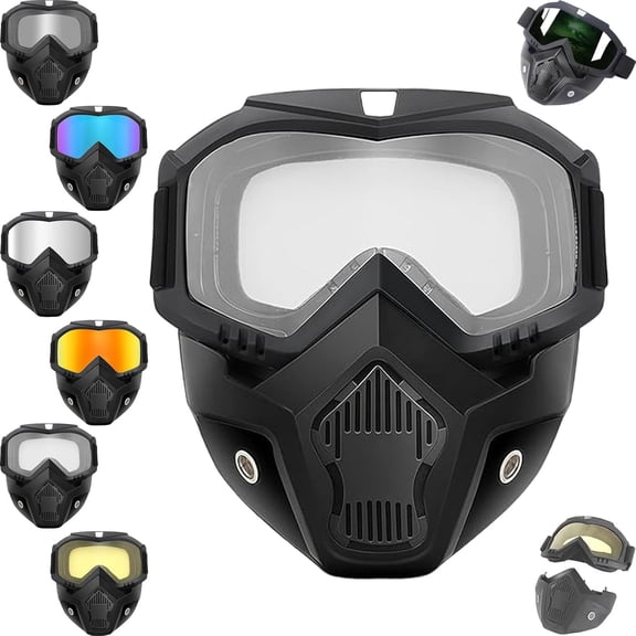 Detachable Full Face Goggle Mask, Full Face Tactical Mask Goggles Detachable, Paint Ball Mask for Riding and Cutting