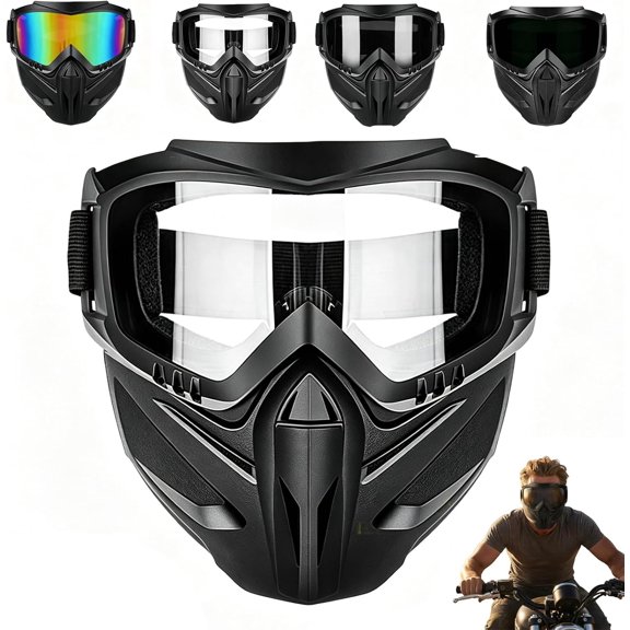 Detachable Full Face Goggle Mask, Goggle Mask Anti-Dust, Anti-Fog HD Lens, Large Viewing Hood Motorcycle Cycling Ski