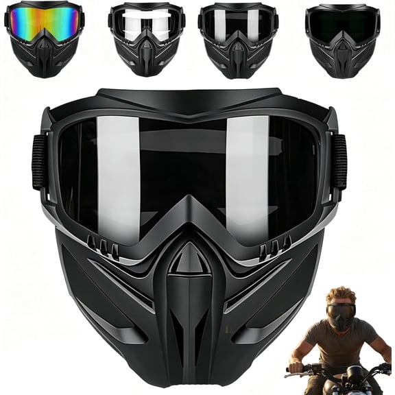 Detachable Full Face Goggle Mask, Goggle Mask Anti-Dust, Anti-Fog HD Lens, Large Viewing Hood Motorcycle Cycling Ski
