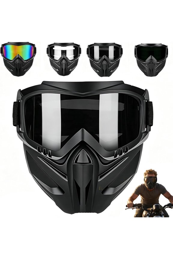 Detachable Full Face Goggle Mask, Goggle Mask Anti-Dust, Anti-Fog HD Lens, Large Viewing Hood Motorcycle Cycling Ski