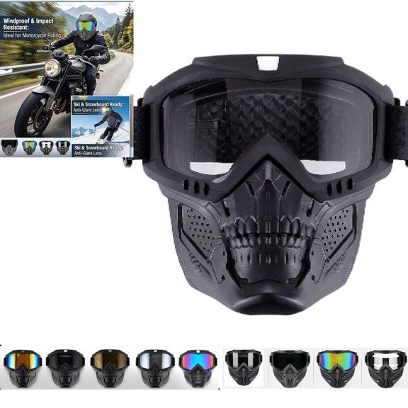 Detachable Full Face Goggle Mask,Goggle Mask for Welding & Riding,Anti-Fog Windproof Impact Resistant Face Protection Shield(Clear)