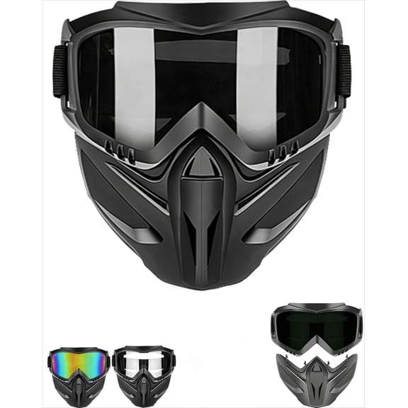 Detachable Full Face Goggle Mask,Goggle Mask for Welding & Riding,Anti-Fog Windproof Impact Resistant Face Protection Shield
