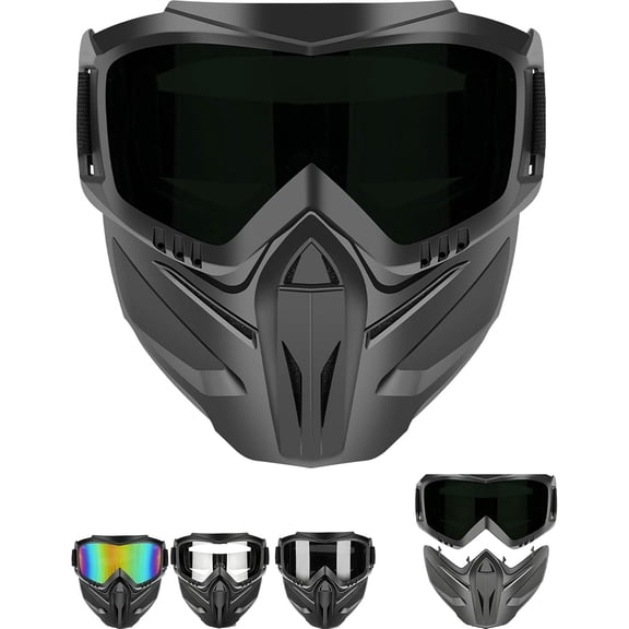 Detachable Full Face Goggle Mask,Goggle Mask for Welding & Riding,Anti-Fog Windproof Impact Resistant Face Protection Shield